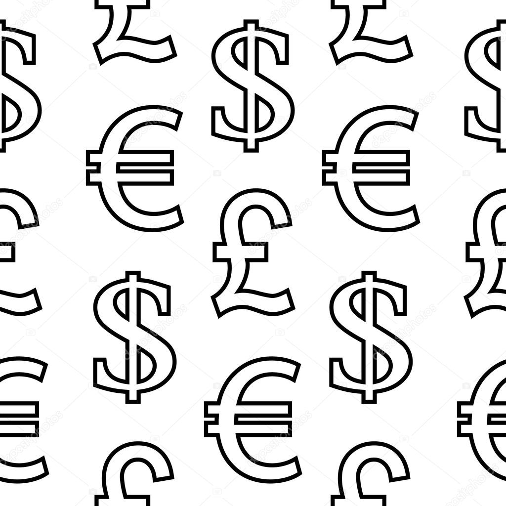 Currency symbols seamless pattern on white