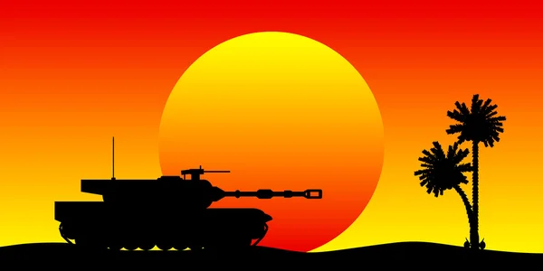 Modern heavy tank in desert — Stock Vector