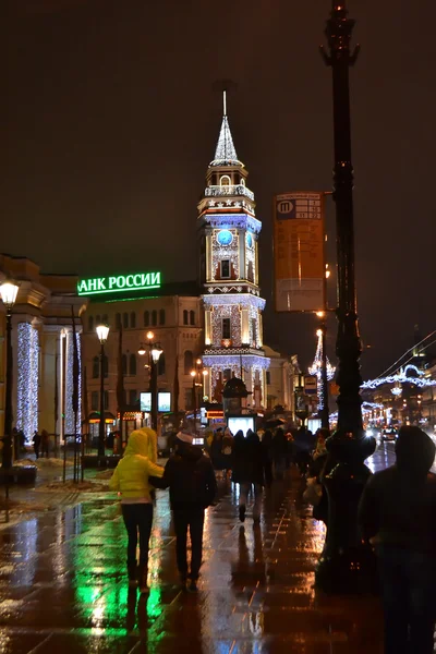 Noc z Sankt Petersburga, Newski Prospekt. — Zdjęcie stockowe