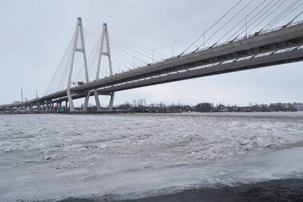 Cable permaneció puente en día nublado de invierno . —  Fotos de Stock