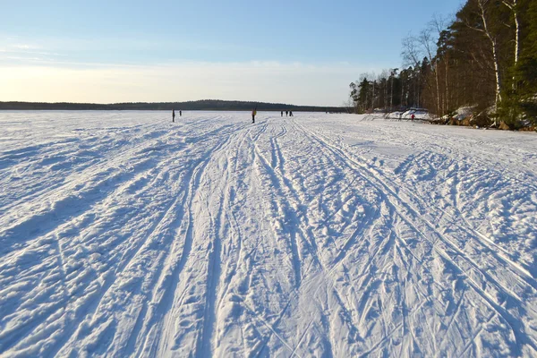 Frozen lake at sunny winter day. — Stock Photo, Image