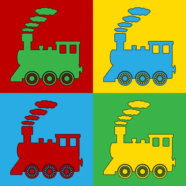 Iconos de símbolo de locomotora de arte pop . — Vector de stock