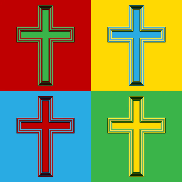 Pop art croix religieuse symbole icônes . — Image vectorielle