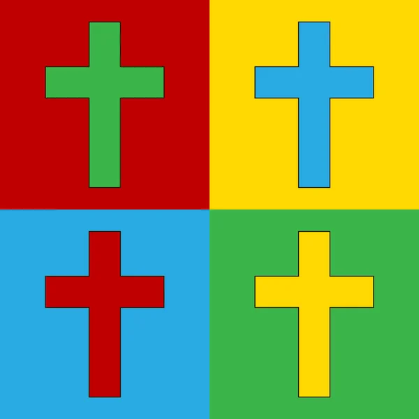 Поп-арт релігійний хрест значки символів . — стоковий вектор