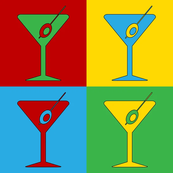 Ícones de símbolo de vidro martini Pop art . — Vetor de Stock