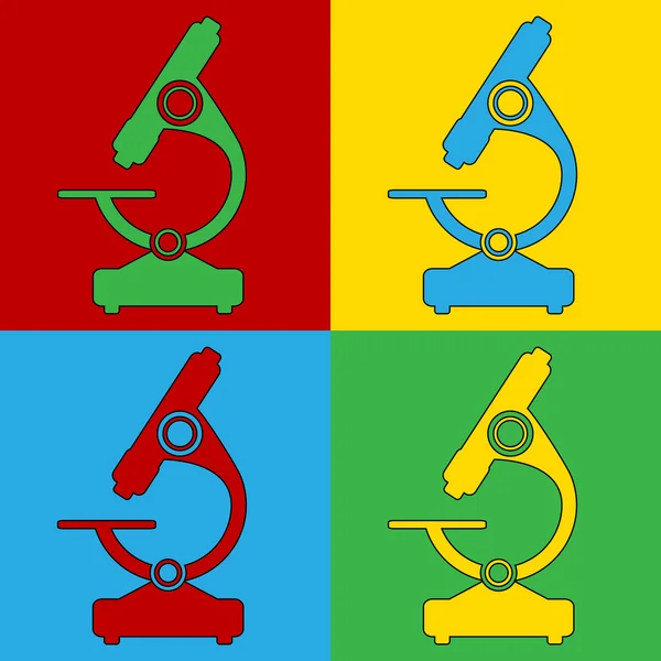 Popart Microscoop symbool pictogrammen. — Stockvector