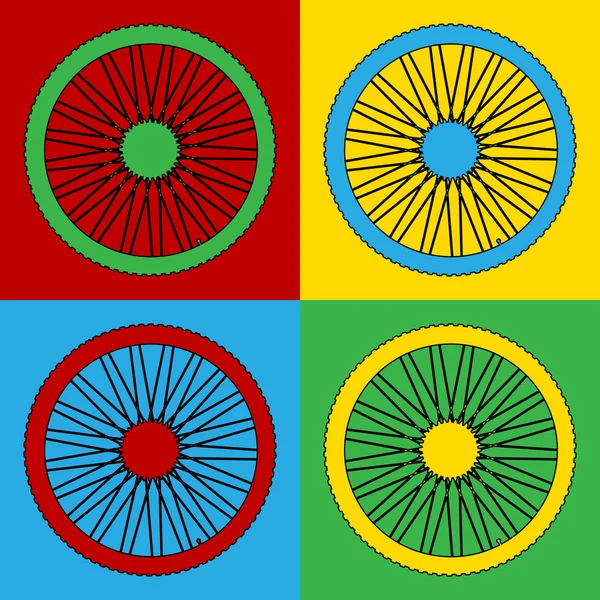 Pop art bicycle wheel symbol icons. — Stock Vector