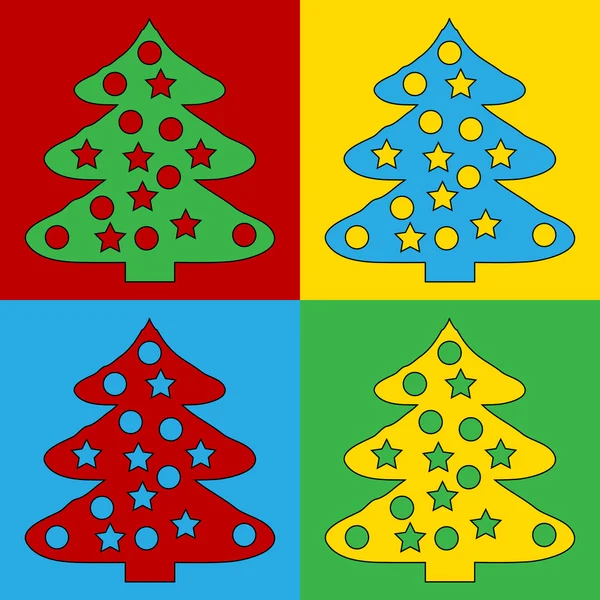 Pop art χριστουγεννιάτικο δέντρο σύμβολο εικονίδια. — Διανυσματικό Αρχείο
