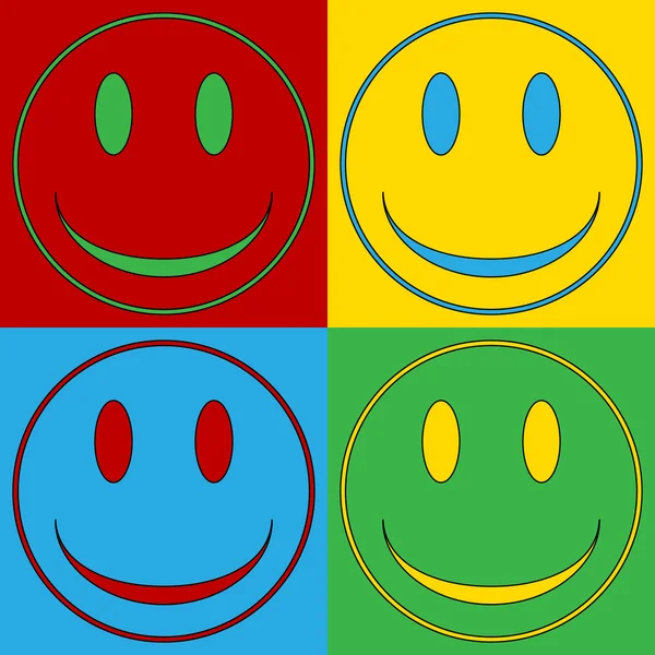 Pop art χαμόγελο πρόσωπο κύκλο σύμβολο εικονίδια. — Διανυσματικό Αρχείο