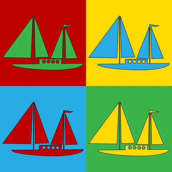 Popart zeilen schip symbool pictogrammen. — Stockvector