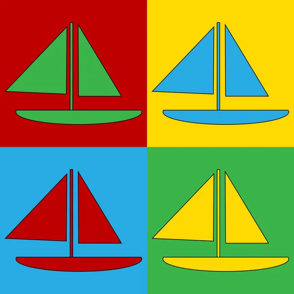 Pop art barca a vela simbolo icone . — Vettoriale Stock