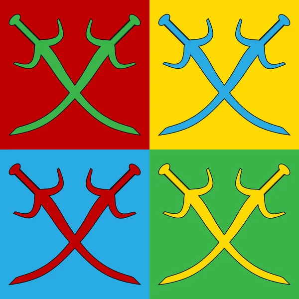 Pop art crossed swords symbol icons. — Stock Vector