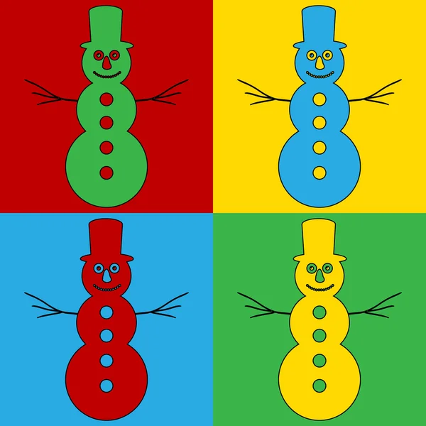 Popart sneeuwpop symbool pictogrammen. — Stockvector