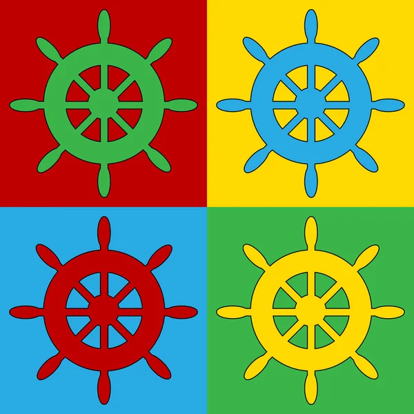 Pop art steering wheel symbol icons. — Stock Vector