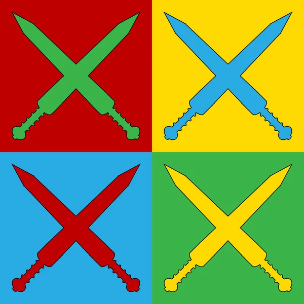 Popart gekruist gladius zwaarden symbool pictogrammen. — Stockvector