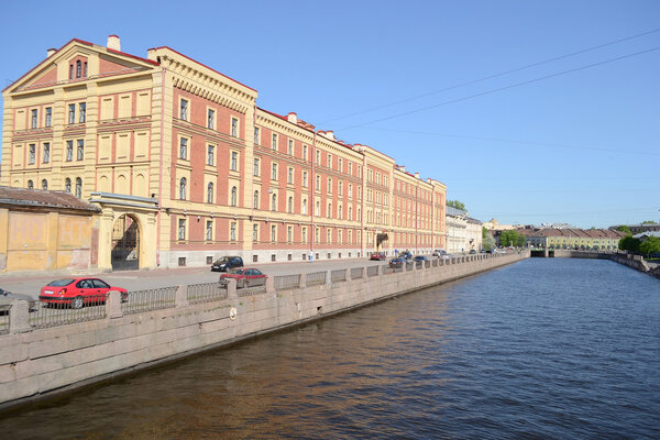 Embankment of Fontanka Canal in center of St. Petersburg, Russia.