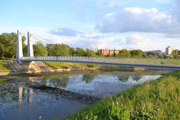 Ponte pedonale via cavo sul canale Dudergofsky . — Foto Stock