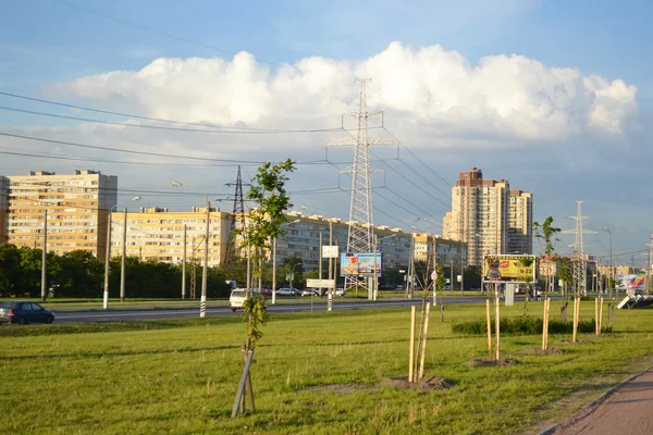 Park i mieszkalnej na przedmieściach Sankt Petersburga. — Zdjęcie stockowe