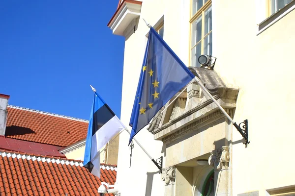 Lijst van vlaggen van Estland en de Europese Unie. — Stockfoto