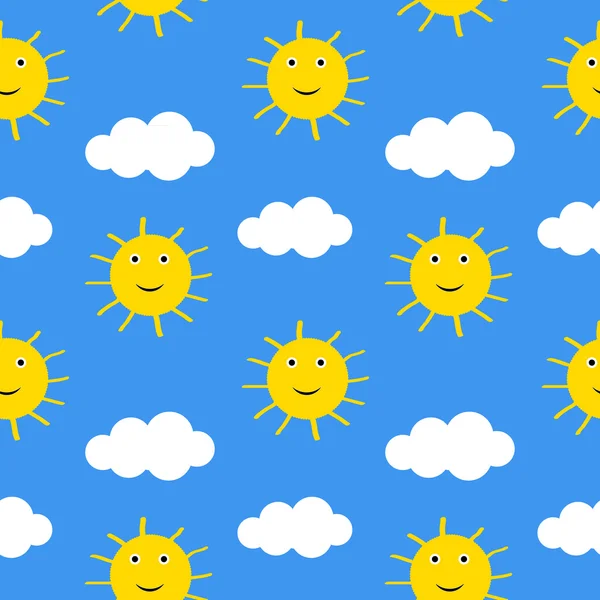 Seamless pattern with suns and clouds. — Stock Vector