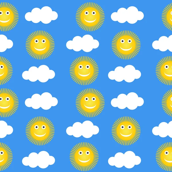 Nahtloses Muster mit Sonnen und Wolken. — Stockvektor