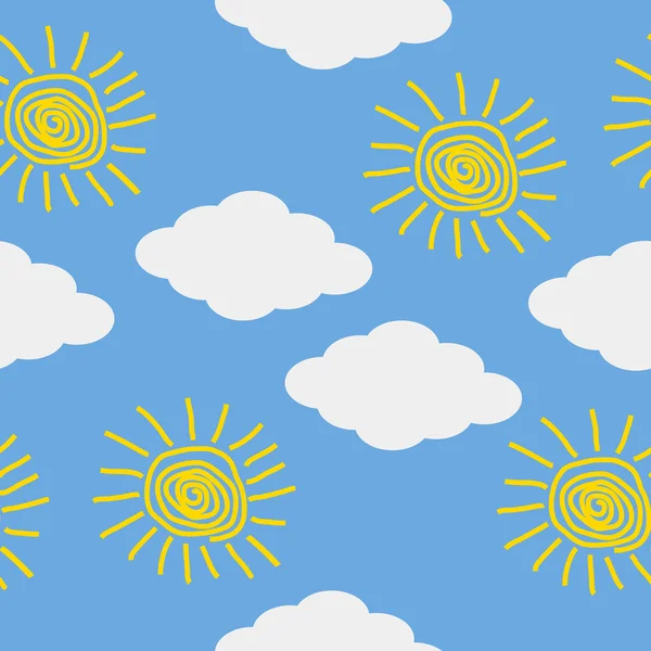 Iconos de sol y nubes en el cielo azul . — Vector de stock