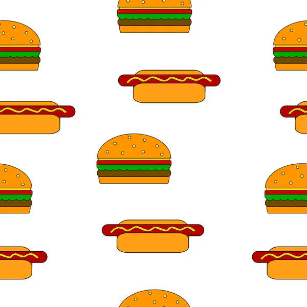 Hamburger and hot dog seamless pattern. — Stock Vector