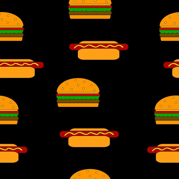 Hamburger and hot dog seamless pattern. — Stock Vector