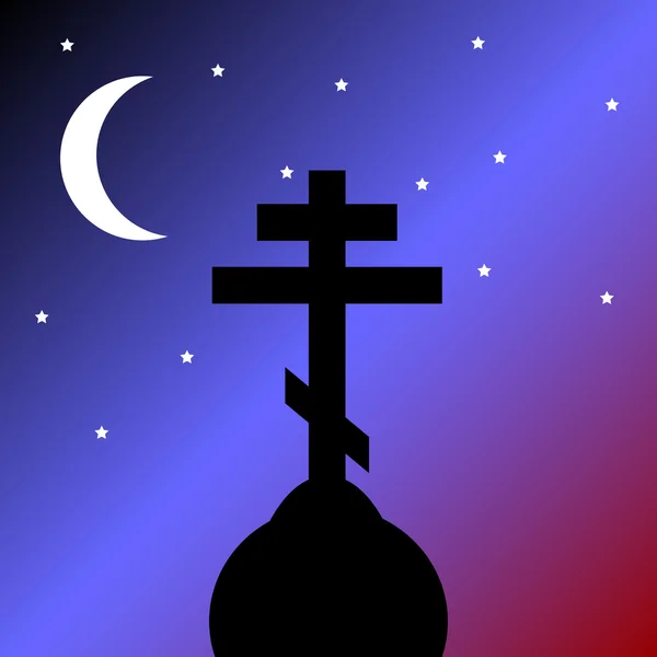 Het orthodoxe kruis bij nacht. — Stockvector