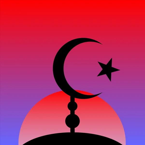 Símbolo del Islam en el fondo de la puesta del sol . — Vector de stock