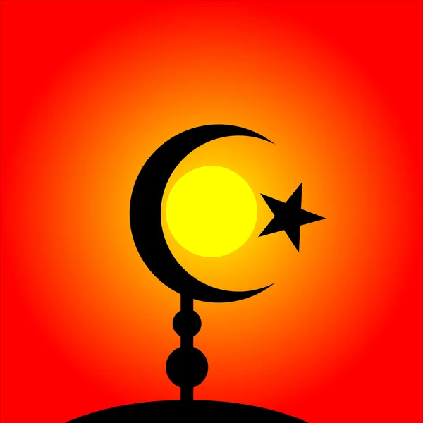 Símbolo del Islam en el fondo de la puesta del sol . — Vector de stock
