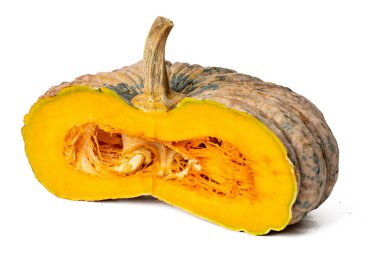 The Photo of pumpkin taken with a high-resolution camera using the focus-stacking technique on a white background.