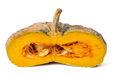 The Photo of pumpkin taken with a high-resolution camera using the focus-stacking technique on a white background.