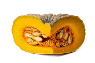 The Photo of pumpkin taken with a high-resolution camera using the focus-stacking technique on a white background.