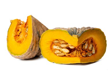 The Photo of pumpkin taken with a high-resolution camera using the focus-stacking technique on a white background.