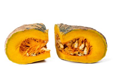 The Photo of pumpkin taken with a high-resolution camera using the focus-stacking technique on a white background.