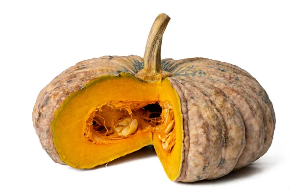 The Photo of pumpkin taken with a high-resolution camera using the focus-stacking technique on a white background.