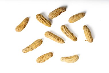 Kaynayan kaplan şeritli fıstığın yüksek çözünürlüklü fotoğrafı beyaz üzerinde, yüksek çözünürlüklü 45MP kamerayla çekildi.