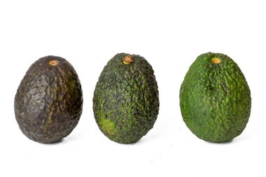 Yüksek çözünürlüklü bir kamerayla çekilmiş taze avokado fotoğrafı beyaz arka plandaki odaklama tekniğini kullanıyor..