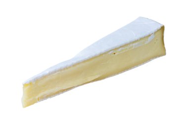 Yüksek çözünürlüklü bir kamerayla çekilen peynir parçasının fotoğrafı beyaz arkaplandaki odaklama tekniğini kullanıyor..