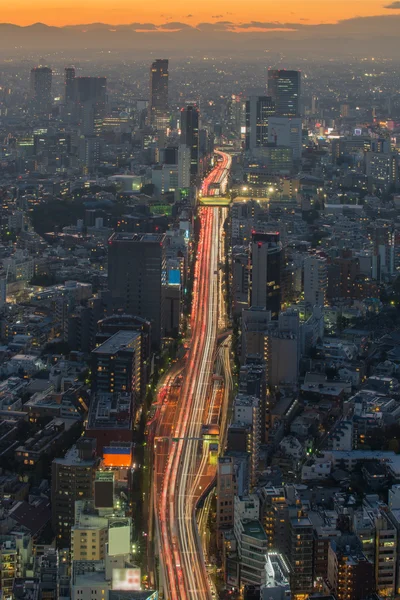 Die sonne geht über dem stadtbild von Tokio unter — Stockfoto