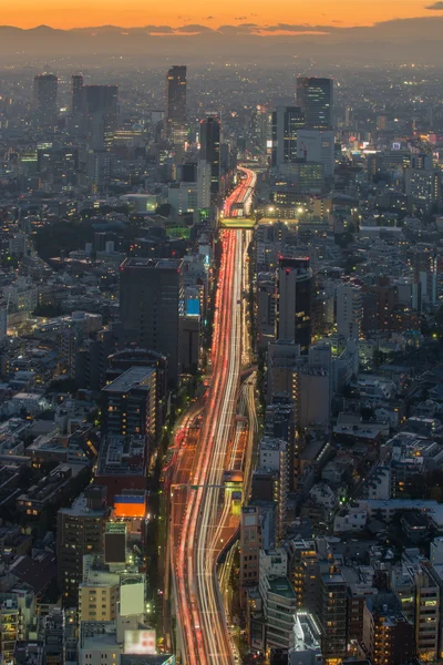 Il sole tramonta sul paesaggio urbano di Tokyo — Foto Stock