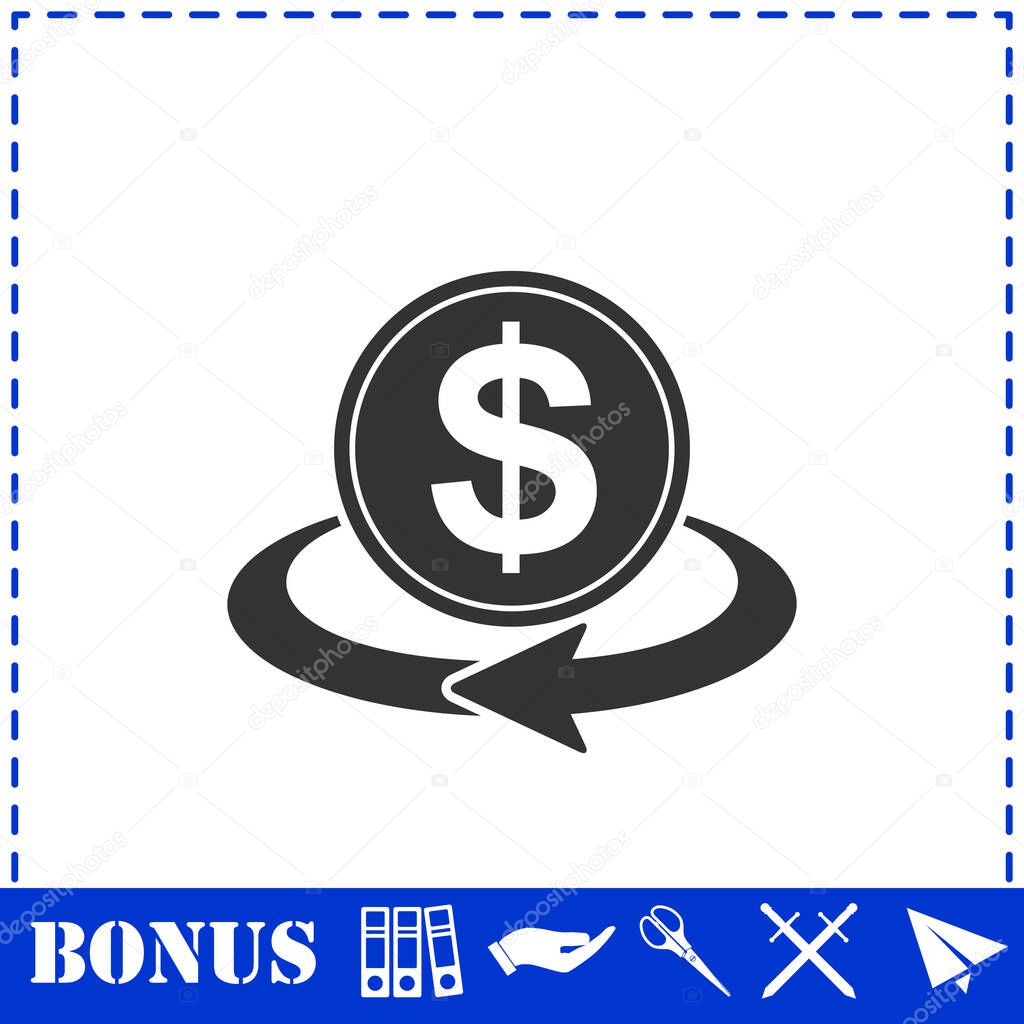 Money transfer icon flat. Simple vector symbol and bonus icon