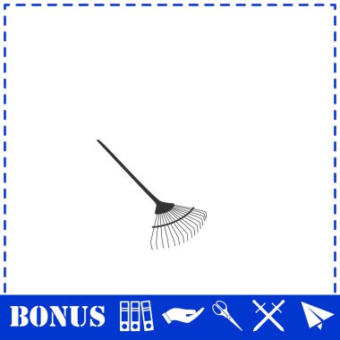 Bahçe tırmığı simgesi düz. Basit vektör sembolü ve bonus simgesi