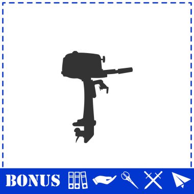 Dış tekne motor simgesi düz. Basit vektör sembolü ve bonus simgesi
