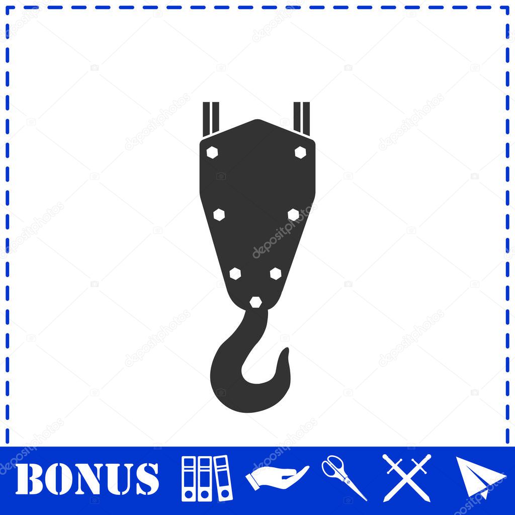 Crane hook icon flat. Simple vector symbol and bonus icon