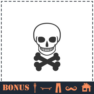 Kafatası simgesi düz. Basit vektör sembolü ve bonus simgesi