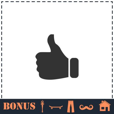 Baş parmak simgesi düz. Basit vektör sembolü ve bonus simgesi