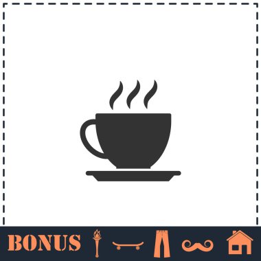 Kahve fincanı simgesi düz. Basit vektör sembolü ve bonus simgesi