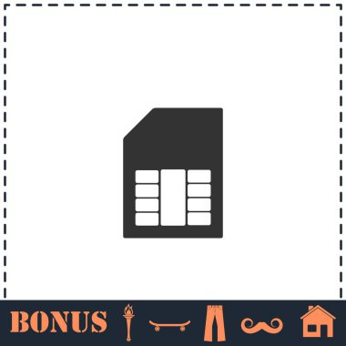 SIM kart simgesi düz. Basit vektör sembolü ve bonus simgesi